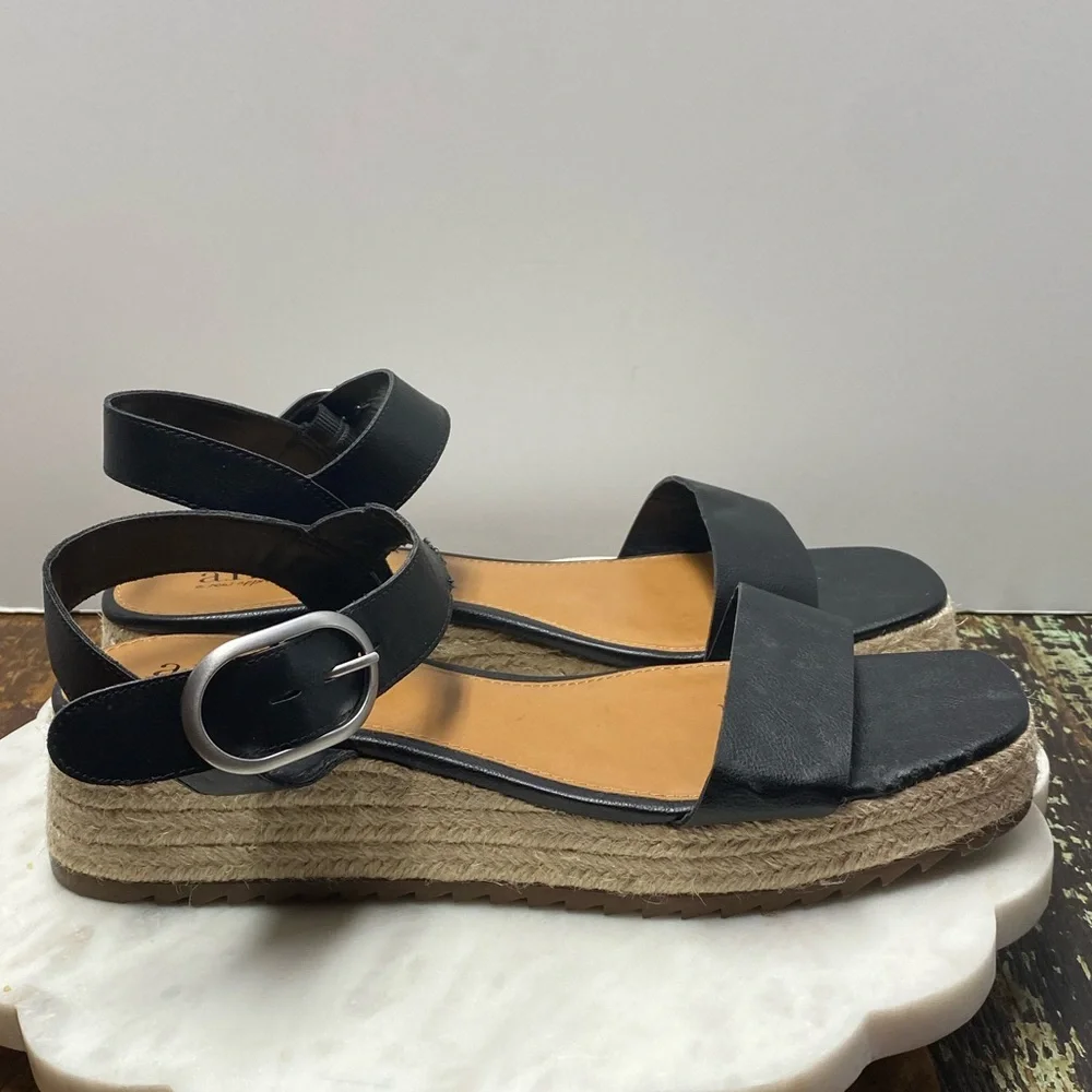 a.n.a Emily Black GenZ Wedge Sandals Espadrilles Platform Leather Size 11